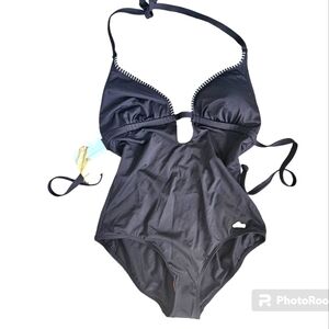 NWT Sunseeker black tie low back one piece swimsuit size 8C/D
